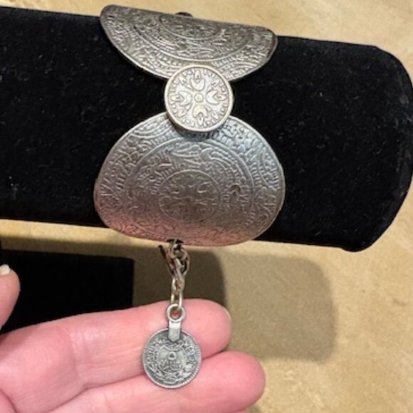 Vintage Unisex Ottoman Turkish Tibetan Coin Silver Adjustable Bracelet Leather - Picture 1 of 7